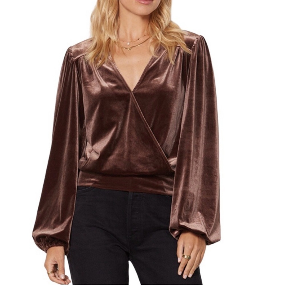 Evereve Velvet Long Sleeve V-neck Surplice Blouse